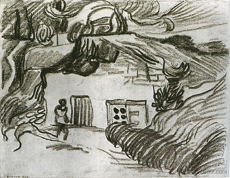 树间的房子有身影 Houses among Trees with a Figure (1890; Auvers-sur-oise,France  )，文森特·梵高