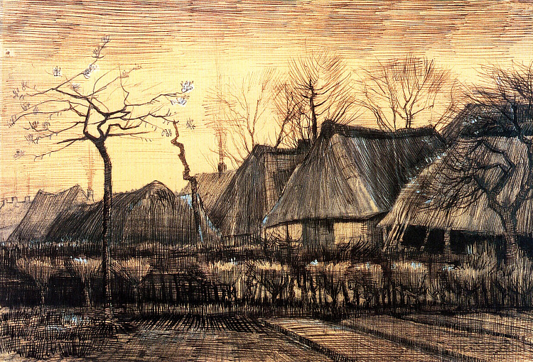 茅草屋顶的房子 Houses with Thatched Roofs (1884; Nunen / Nuenen,Netherlands  )，文森特·梵高