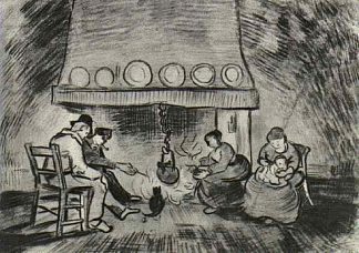 炉边有人物的农场内部 Interior of a Farm with Figures at the Fireside (1890; Saint-rémy-de-provence,France                     )，文森特·梵高