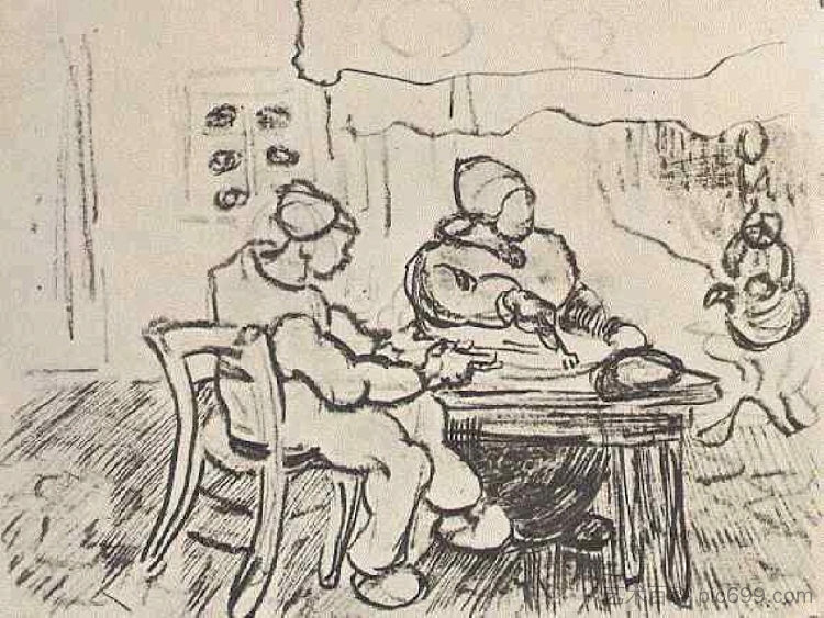 有两个人物的农场内部 Interior of a Farm with Two Figures (1890; Saint-rémy-de-provence,France ),文森特·梵高