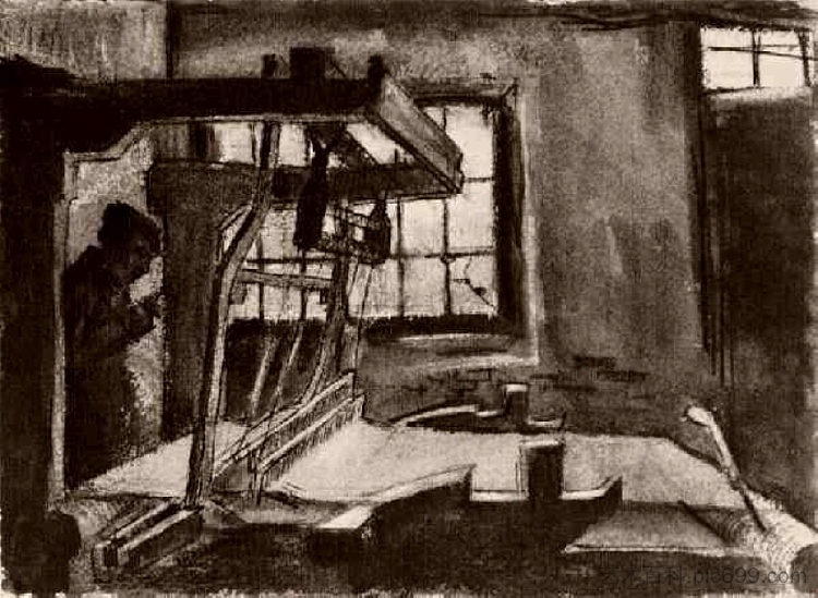 室内与织布朝右 Interior with a Weaver Facing Right (1883; Nunen / Nuenen,Netherlands  )，文森特·梵高