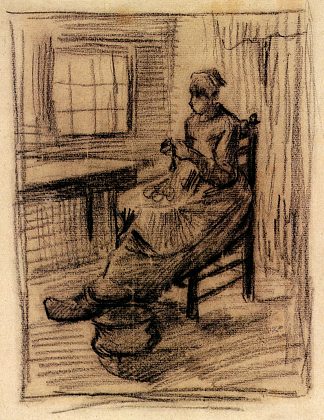 农妇削土豆的内景 Interior with Peasant Woman Peeling Potatoes (1885; Nunen / Nuenen,Netherlands                     )，文森特·梵高