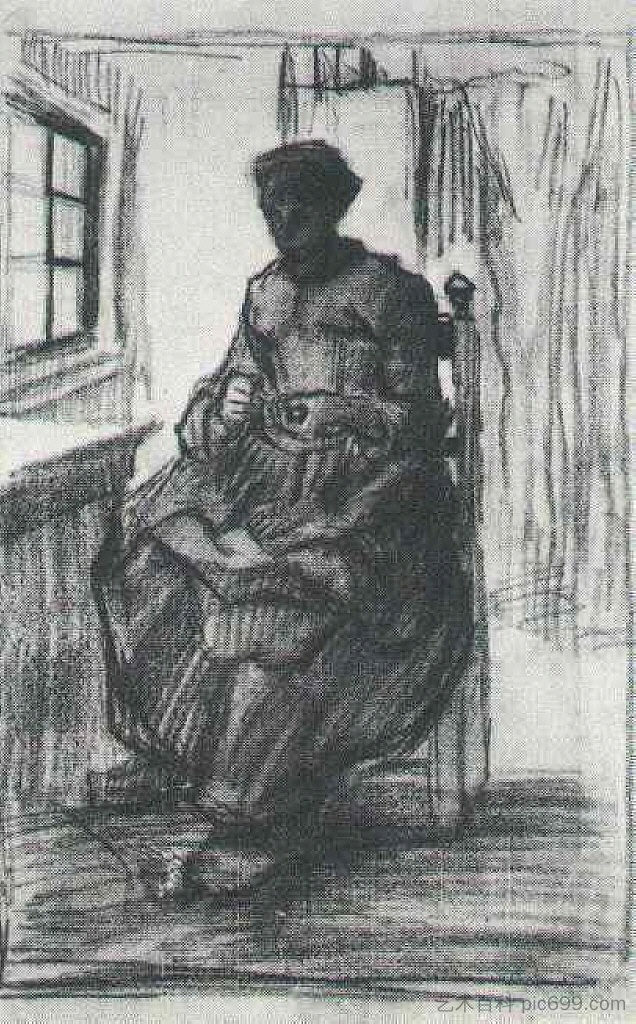 室内有农妇缝纫 Interior with Peasant Woman Sewing (1885; Nunen / Nuenen,Netherlands  )，文森特·梵高