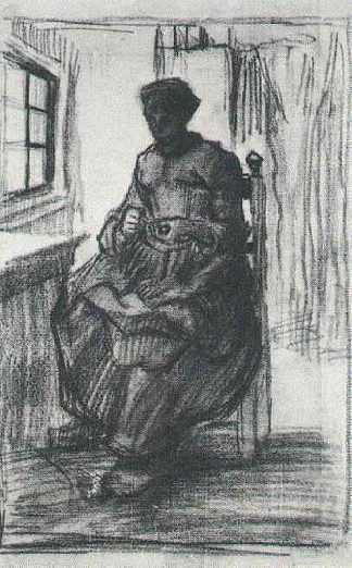 室内有农妇缝纫 Interior with Peasant Woman Sewing (1885; Nunen / Nuenen,Netherlands                     )，文森特·梵高