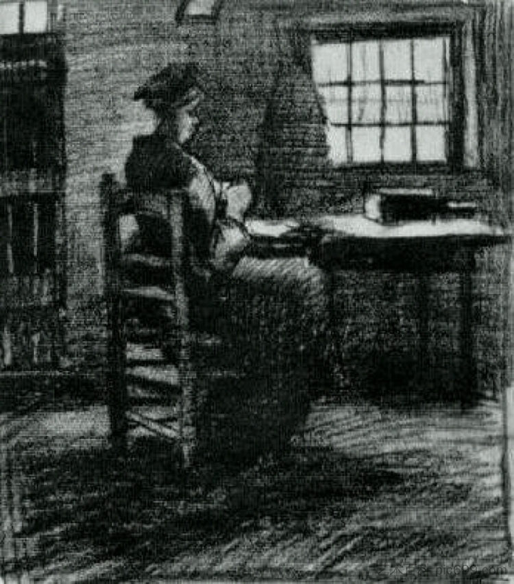 室内有农妇缝纫 Interior with Peasant Woman Sewing (1885; Nunen / Nuenen,Netherlands ),文森特·梵高