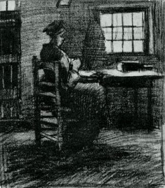 室内有农妇缝纫 Interior with Peasant Woman Sewing (1885; Nunen / Nuenen,Netherlands                     )，文森特·梵高
