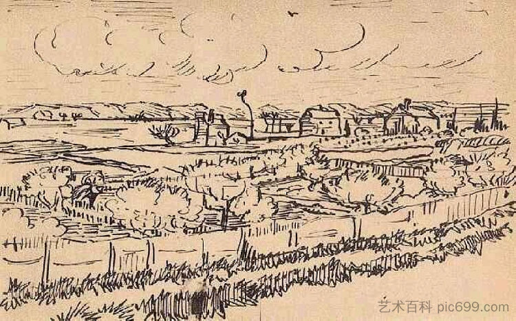 拉克劳与盛开的桃树 La Crau with Peach Trees in Bloom (1888; Arles,Bouches-du-Rhône,France  )，文森特·梵高