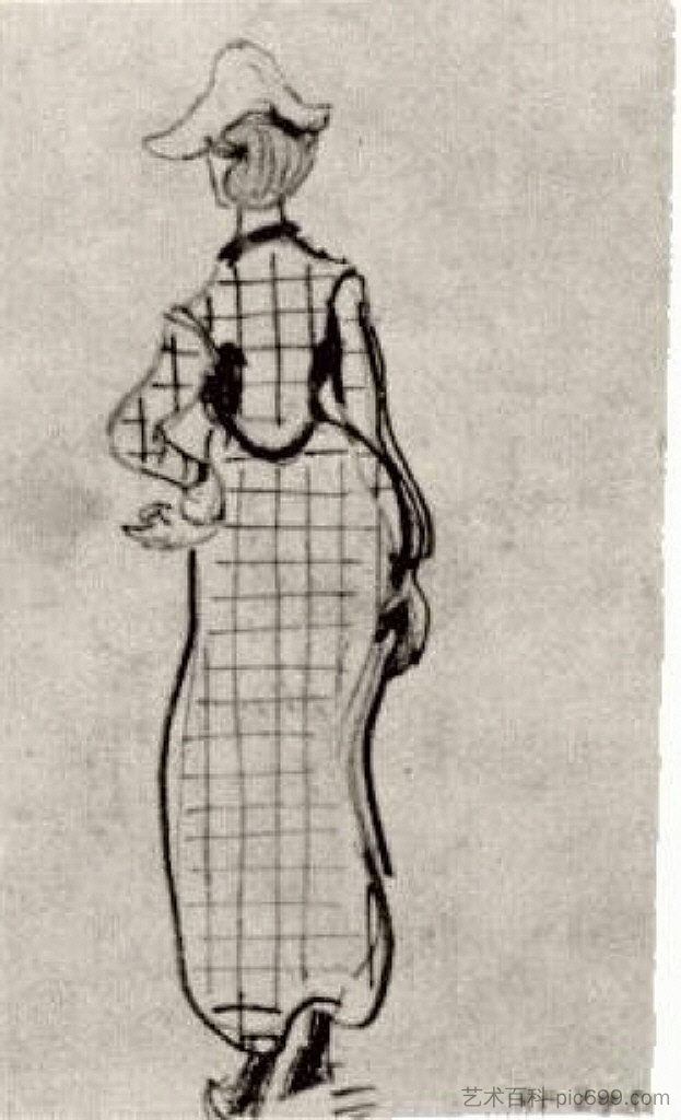 女士与格子连衣裙和帽子 Lady with Checked Dress and Hat (1890; Auvers-sur-oise,France  )，文森特·梵高