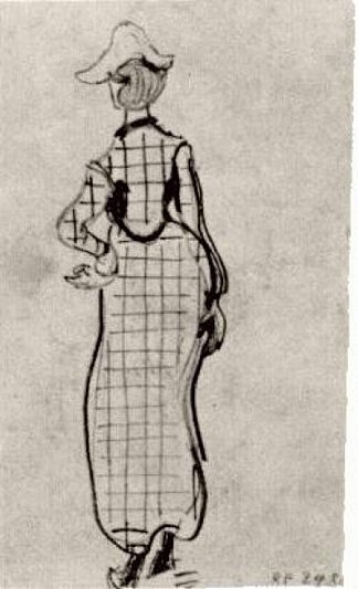 女士与格子连衣裙和帽子 Lady with Checked Dress and Hat (1890; Auvers-sur-oise,France                     )，文森特·梵高