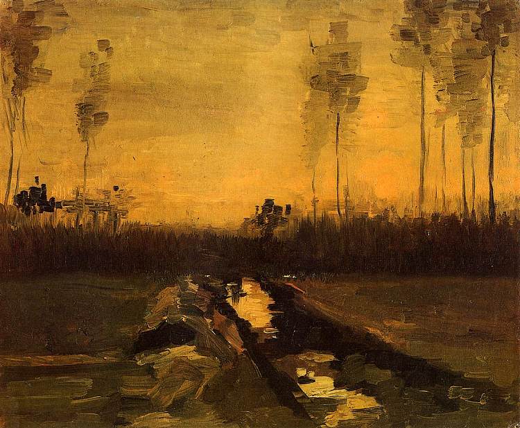 黄昏风景 Landscape at Dusk (1885; Nunen / Nuenen,Netherlands  )，文森特·梵高