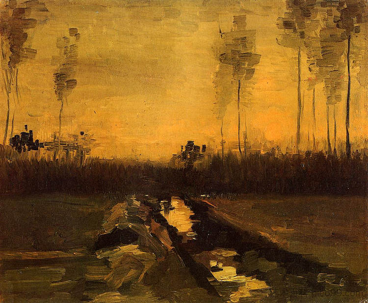 黄昏风景 Landscape at Dusk (1885; Nunen / Nuenen,Netherlands  )，文森特·梵高