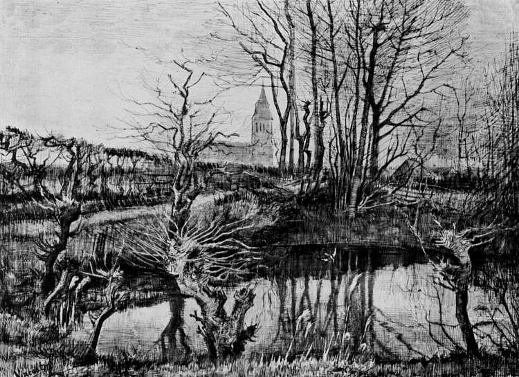 纽南的风景 Landscape at Nuenen (c.1884; Nunen / Nuenen,Netherlands ),文森特·梵高