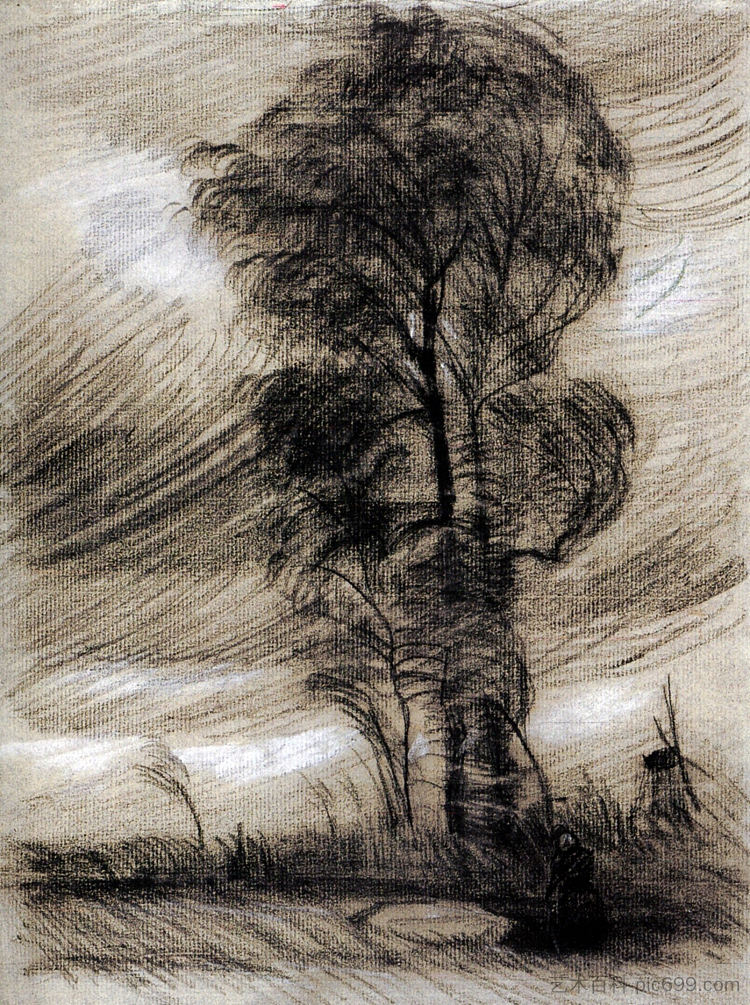 暴风雨天气下的景观 Landscape in Stormy Weather (1885; Nunen / Nuenen,Netherlands  )，文森特·梵高