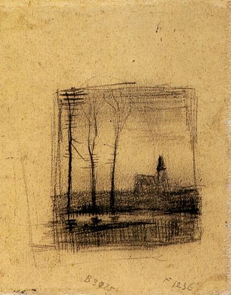 带教堂的风景 Landscape with a Church (1883; Nunen / Nuenen,Netherlands                     )，文森特·梵高