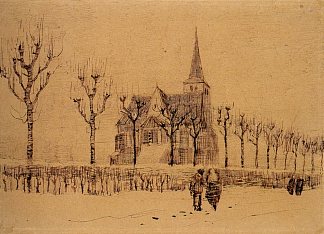 带教堂的风景 Landscape with a Church (1883; Nunen / Nuenen,Netherlands                     )，文森特·梵高