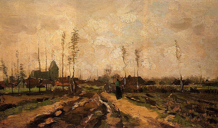 带有教堂和房屋的景观 Landscape with a Church and Houses (1885; Nunen / Nuenen,Netherlands  )，文森特·梵高