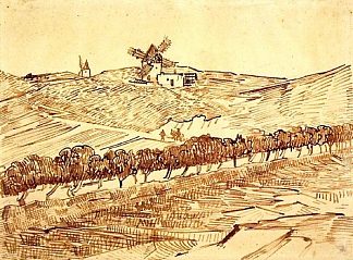 阿尔方斯·道德特风车的风景 Landscape with Alphonse Daudet’s Windmill (1888; Arles,Bouches-du-Rhône,France                     )，文森特·梵高