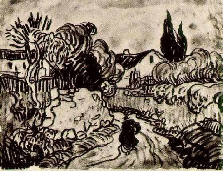 树木和人物之间的房屋景观 Landscape with Houses among Trees and a Figure (1890; Auvers-sur-oise,France  )，文森特·梵高