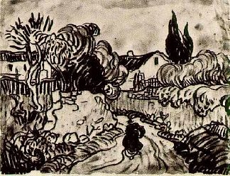 树木和人物之间的房屋景观 Landscape with Houses among Trees and a Figure (1890; Auvers-sur-oise,France                     )，文森特·梵高