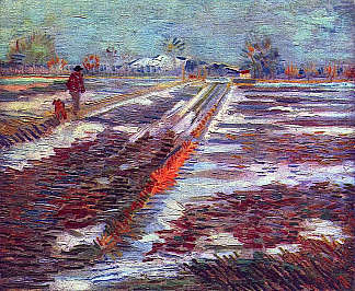 雪景 Landscape with Snow (1888; Arles,Bouches-du-Rhône,France                     )，文森特·梵高