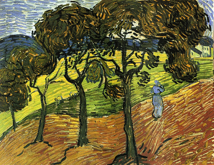 风景与树木和人物 Landscape with Trees and Figures (1889; Saint-rémy-de-provence,France ),文森特·梵高