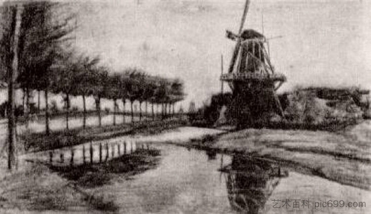 风车景观 Landscape with Windmill (1881; Netherlands  )，文森特·梵高