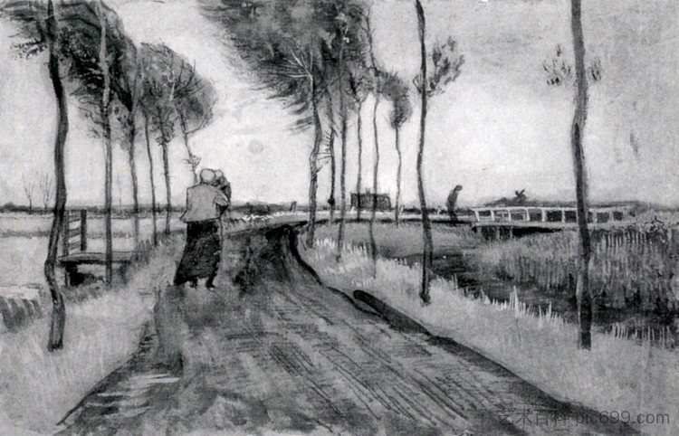 女人走路的风景 Landscape with Woman Walking (1883; Haag / Den Haag / La Haye / The Hague,Netherlands  )，文森特·梵高