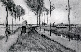 女人走路的风景 Landscape with Woman Walking (1883; Haag / Den Haag / La Haye / The Hague,Netherlands                     )，文森特·梵高