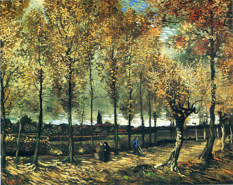 纽南附近有杨树的小巷 Lane with poplars near Nuenen (1885; Nunen / Nuenen,Netherlands  )，文森特·梵高