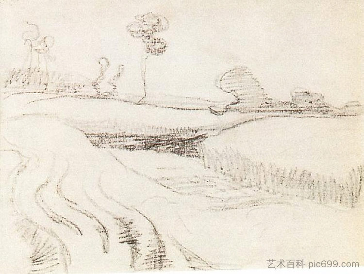 灌木丛环绕的小溪 Little Stream Surrounded by Bushes (1890; Auvers-sur-oise,France  )，文森特·梵高