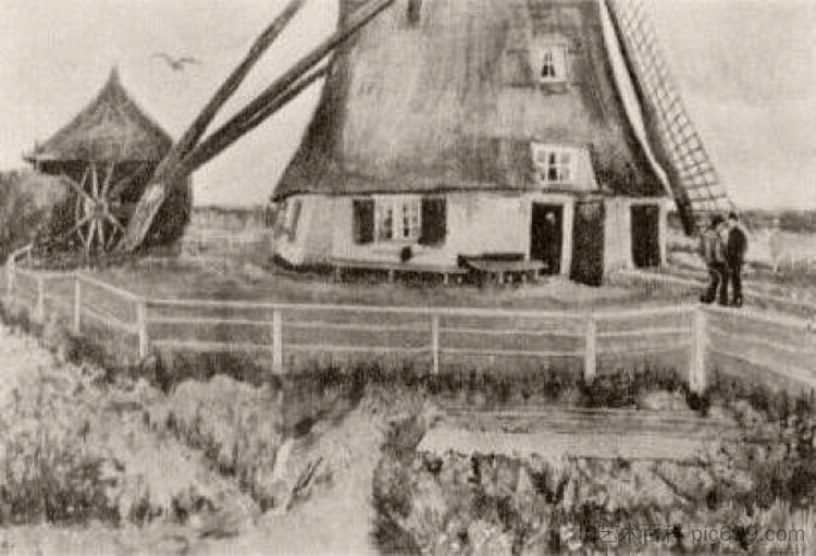 拉克莫伦风车的下部 Lower Part of the Windmill De Laakmolen (1882; Netherlands ),文森特·梵高