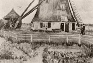 拉克莫伦风车的下部 Lower Part of the Windmill De Laakmolen (1882; Netherlands                     )，文森特·梵高