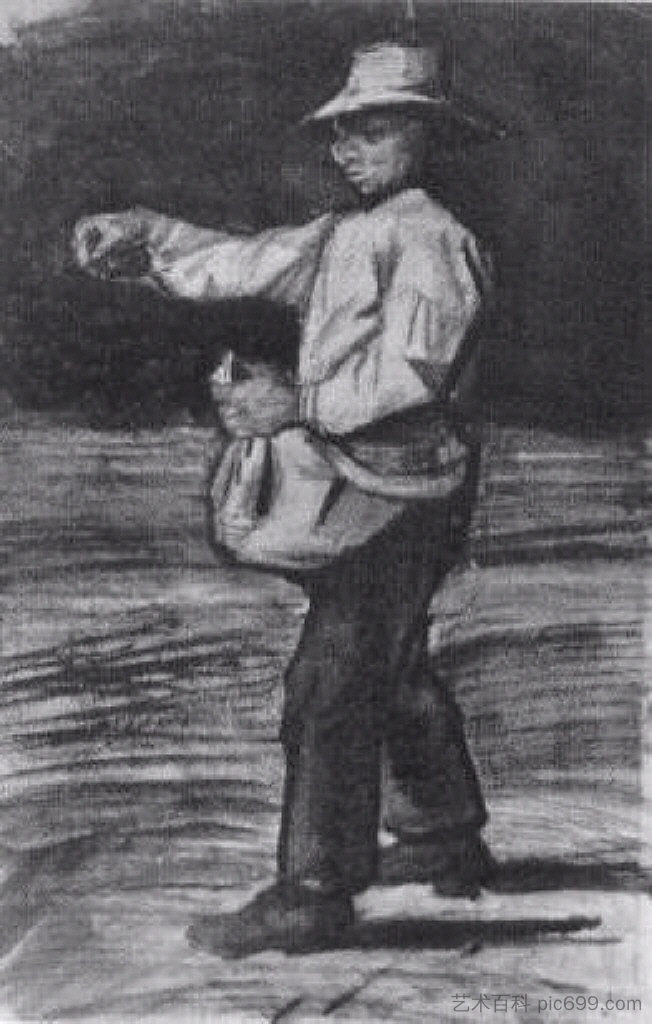 喂鸡或播种的人 Man Feeding Chickens or Sowing (1883; Haag / Den Haag / La Haye / The Hague,Netherlands ),文森特·梵高