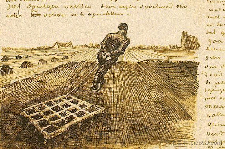 一个人在拉耙子 Man pulling a harrow (1883; Netherlands  )，文森特·梵高