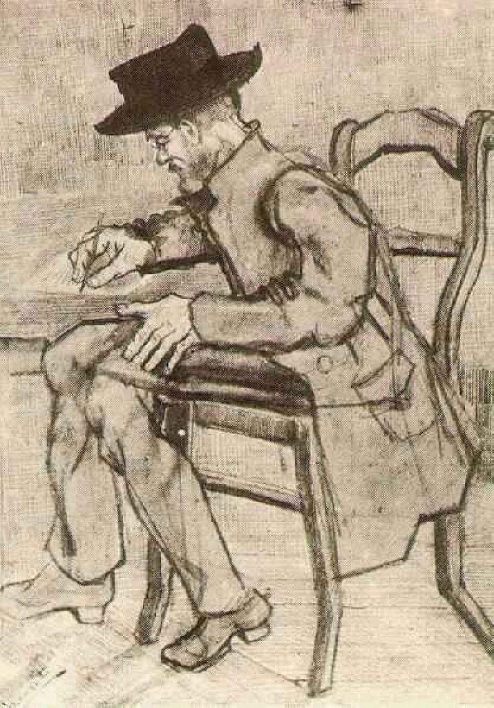 朝左书写的男子 Man Writing Facing Left (1881; Netherlands  )，文森特·梵高
