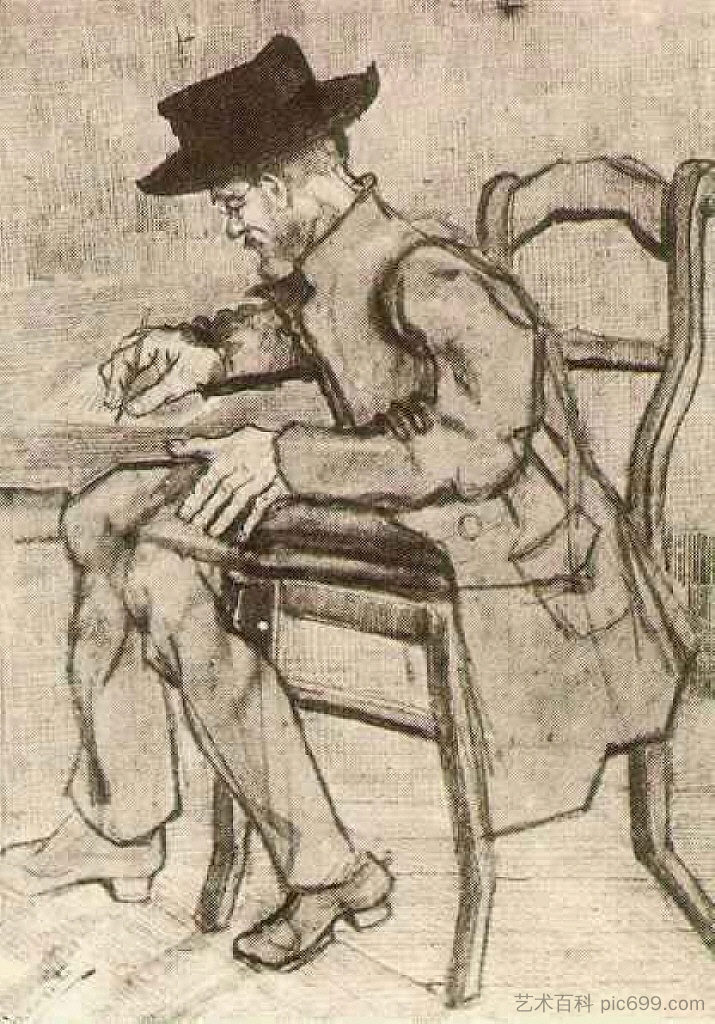 朝左书写的男子 Man Writing Facing Left (1881; Netherlands ),文森特·梵高