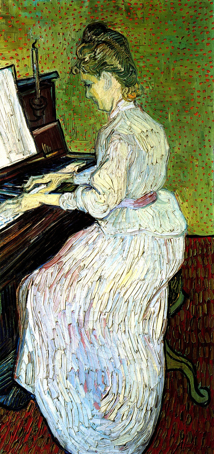 玛格丽特·加歇在钢琴上 Marguerite Gachet at the Piano (1890; Auvers-sur-oise,France  )，文森特·梵高