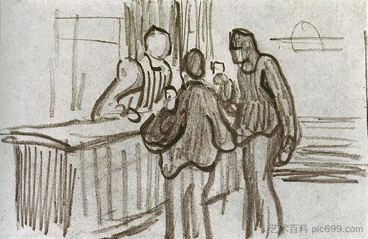 咖啡馆柜台前的男人 Men in Front of the Counter in a Cafe (1890; Auvers-sur-oise,France  )，文森特·梵高