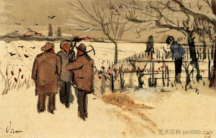 雪冬里的矿工 Miners in the Snow Winter (1882; Haag / Den Haag / La Haye / The Hague,Netherlands  )，文森特·梵高