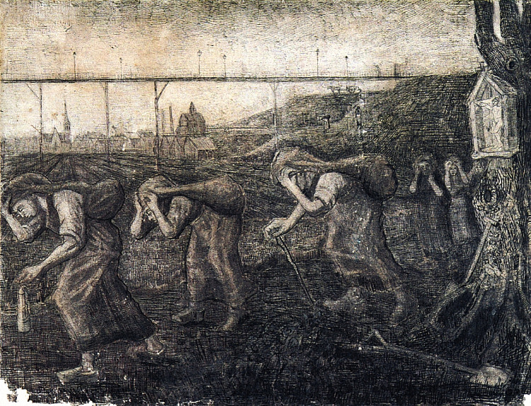 扛着麻袋的矿工妇女(担子的承担者) Miners Women Carrying Sacks (The Bearers of the Burden) (1881; Brussels,Belgium  )，文森特·梵高