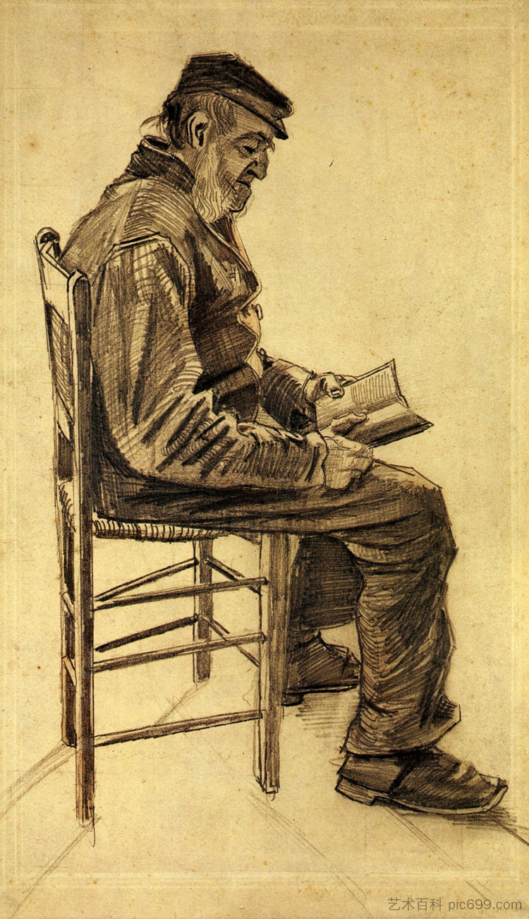 老人读书 Old Man Reading (1882; Haag / Den Haag / La Haye / The Hague,Netherlands  )，文森特·梵高