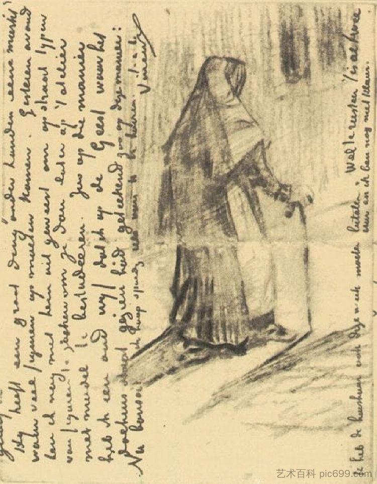 从后面看老妇人 Old Woman Seen from Behind (1882; Haag / Den Haag / La Haye / The Hague,Netherlands  )，文森特·梵高