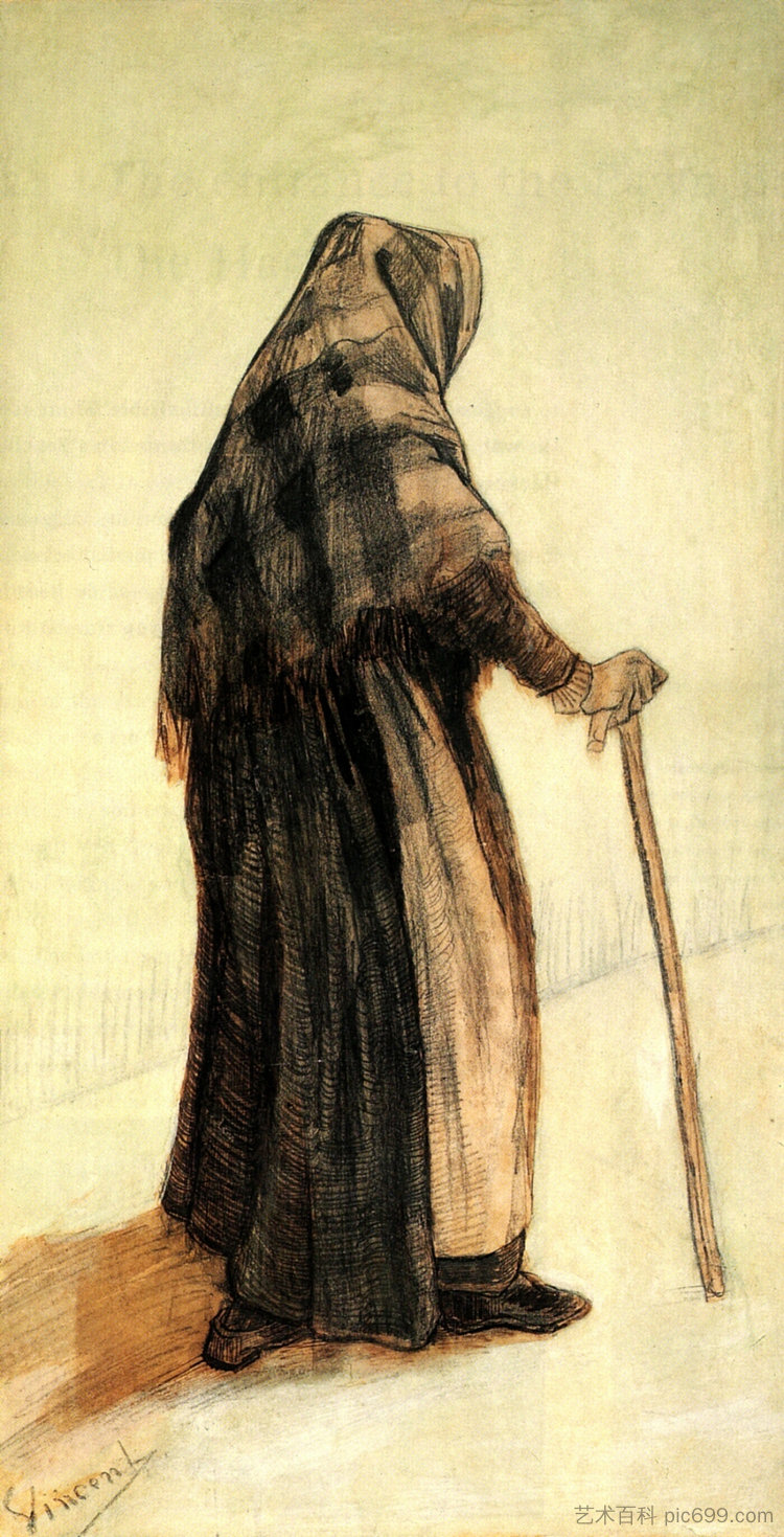 Old Woman with a Shawl and a Walking-Stick Old Woman with a Shawl and a Walking-Stick (1882; Haag / Den Haag / La Haye / The Hague,Netherlands  )，文森特·梵高