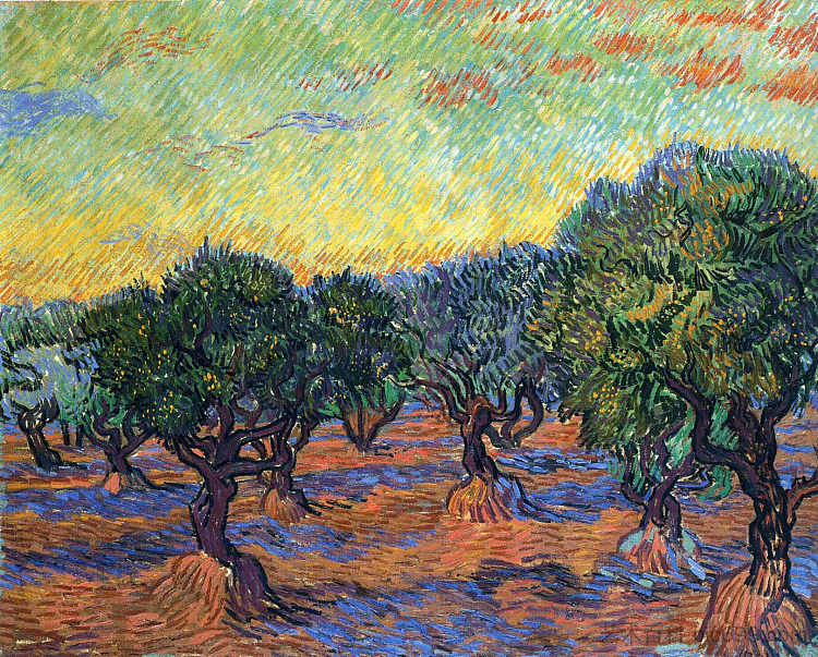 橄榄树林 - 橙色天空 Olive Grove - Orange Sky (1889; Saint-rémy-de-provence,France  )，文森特·梵高