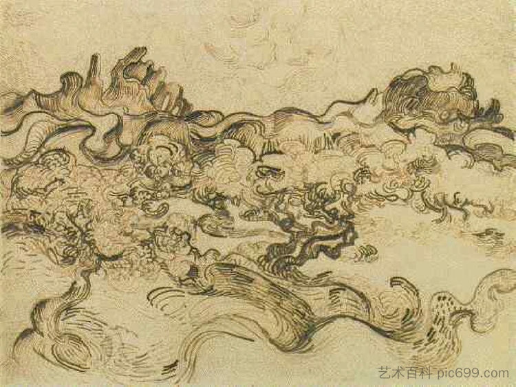 山地景观中的橄榄树 Olive Trees in a Mountain Landscape (1889; Saint-rémy-de-provence,France ),文森特·梵高