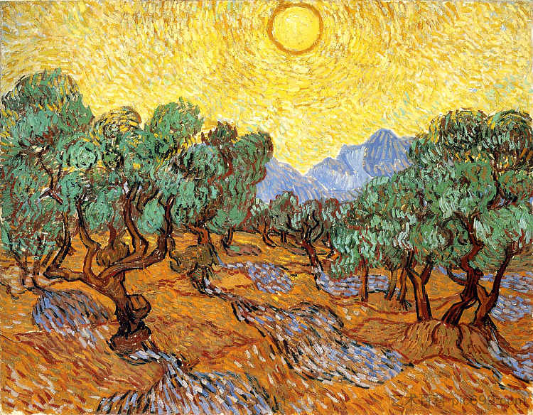 橄榄树与黄色的天空和太阳 Olive Trees with Yellow Sky and Sun (1889; Saint-rémy-de-provence,France  )，文森特·梵高