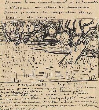 盛开的果园，可欣赏阿尔勒的景色 Orchard in Bloom with View of Arles (1889; Arles,Bouches-du-Rhône,France                     )，文森特·梵高