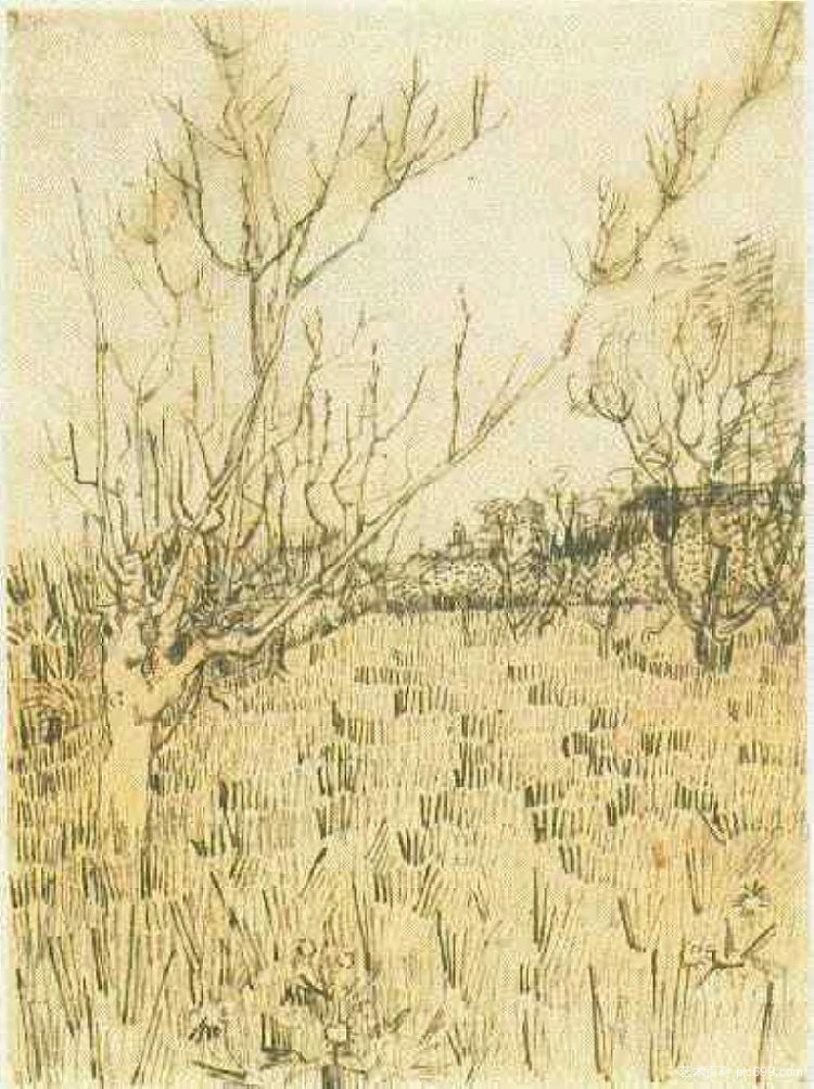 果园与阿尔勒在背景 Orchard with Arles in the Background (1888; Arles,Bouches-du-Rhône,France  )，文森特·梵高