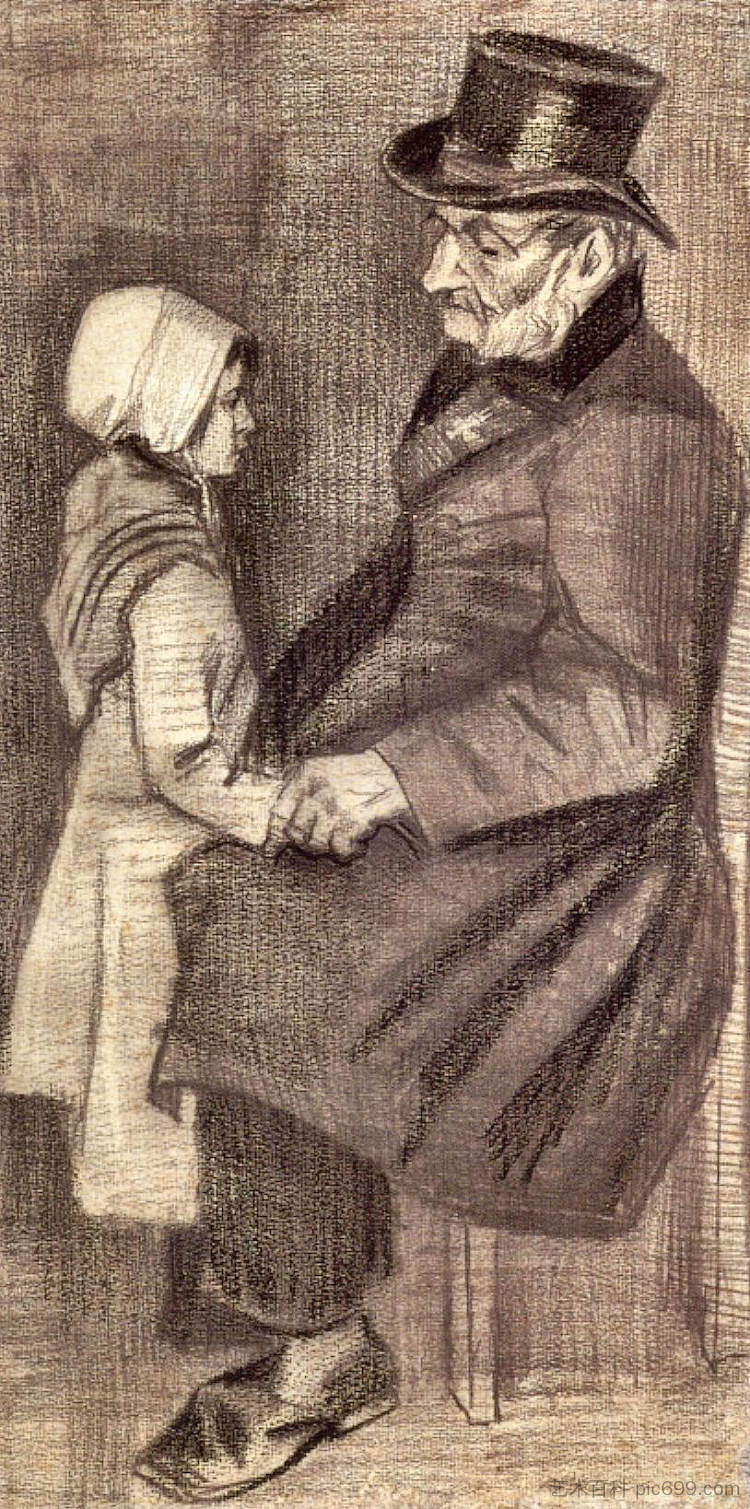 孤儿，和一个女孩坐在一起 Orphan Man, Sitting with a Girl (1882; Haag / Den Haag / La Haye / The Hague,Netherlands  )，文森特·梵高