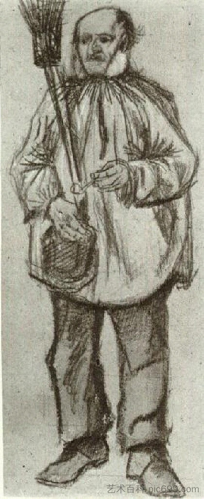 孤儿,穿着衬衫,拿着扫帚和烟斗 Orphan Man, Wearing a Blouse, with Broom and Pipe (1882; Haag / Den Haag / La Haye / The Hague,Netherlands ),文森特·梵高